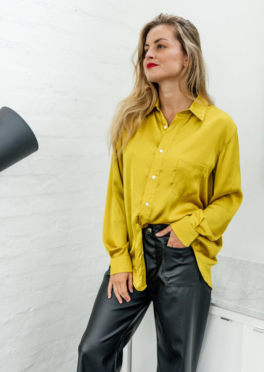 Classic satin shirt- chartreuse